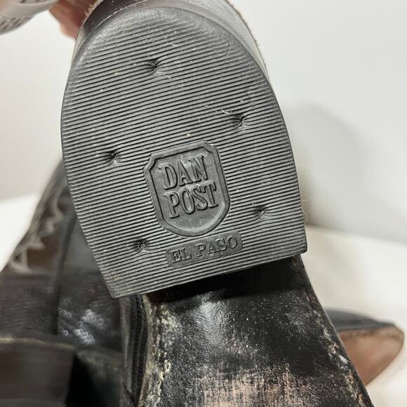 VTG Dan Post P2393 Boots Mens Cowboy Black Teju Lizard Skin Leather Western 8D - Picture 10 of 13